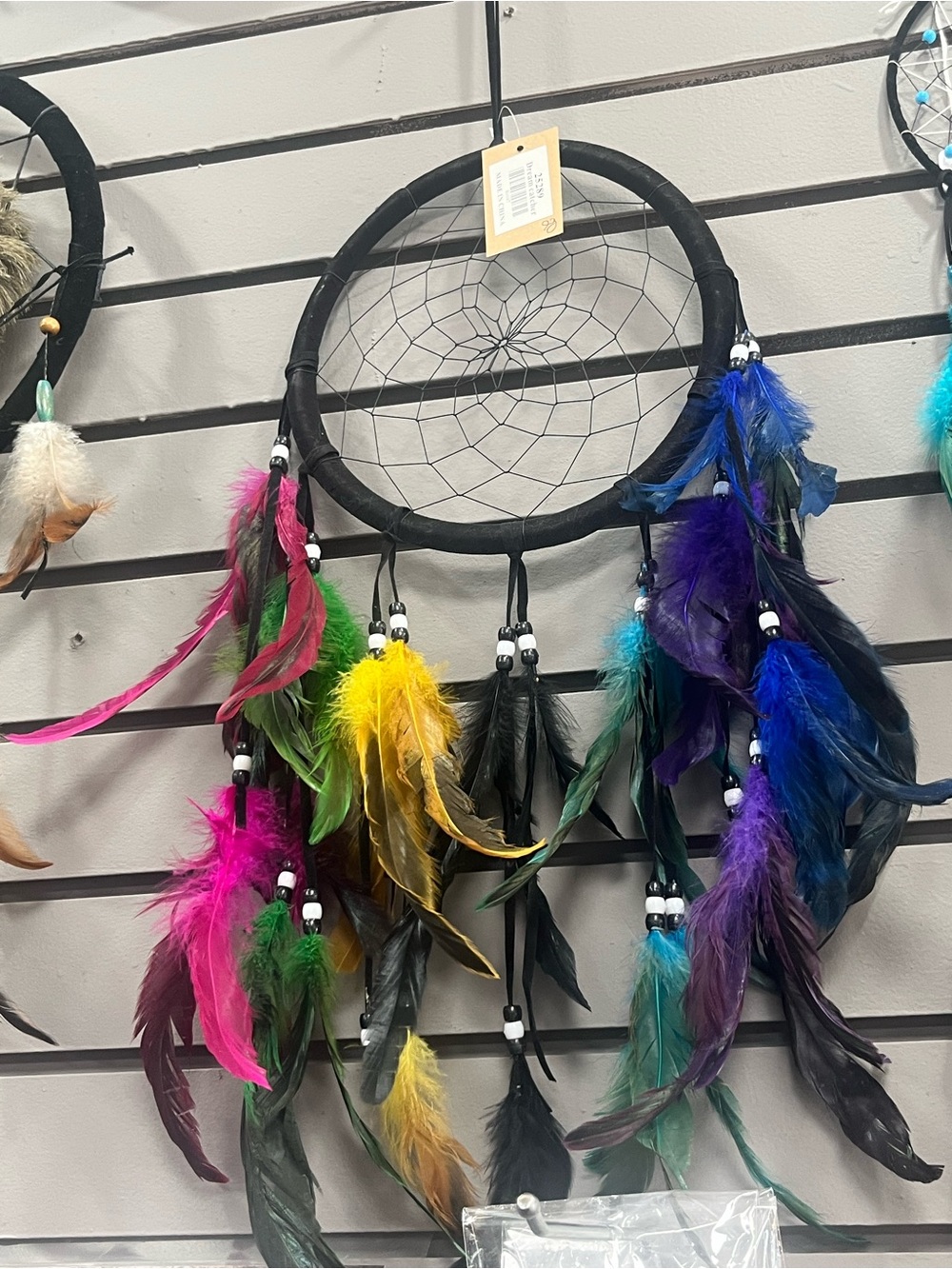 Black Dreamcatcher with Multicolor Feathers - Kids Accessories